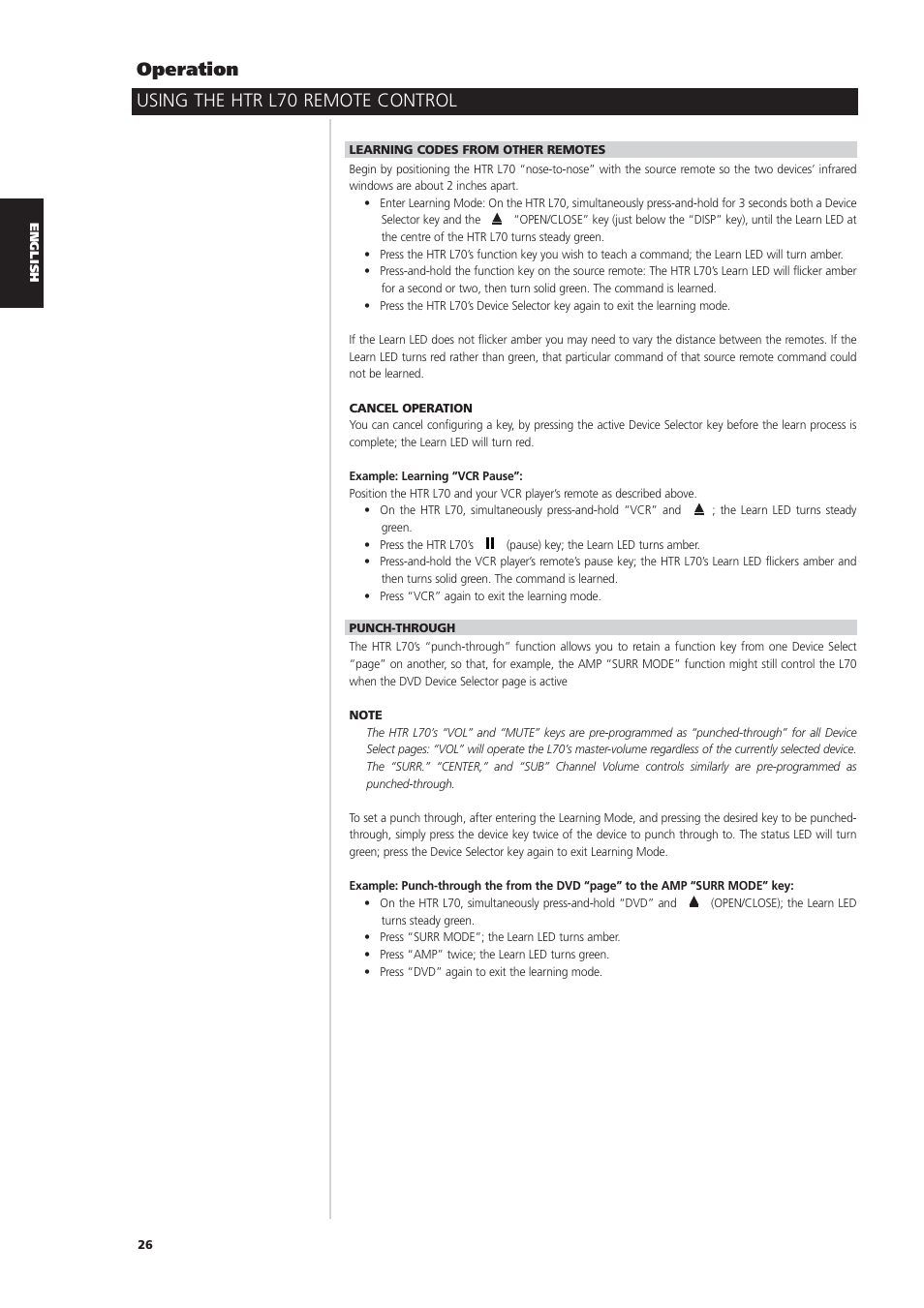 Using the htr l70 remote control operation | NAD L70 User Manual | Page 26 / 34