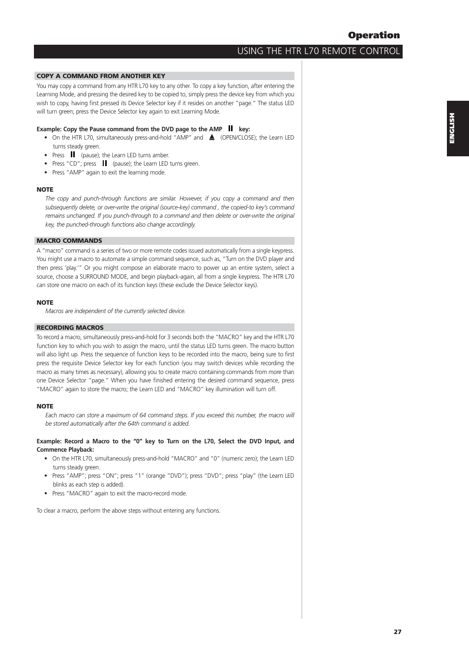 Using the htr l70 remote control operation | NAD L70 User Manual | Page 27 / 34