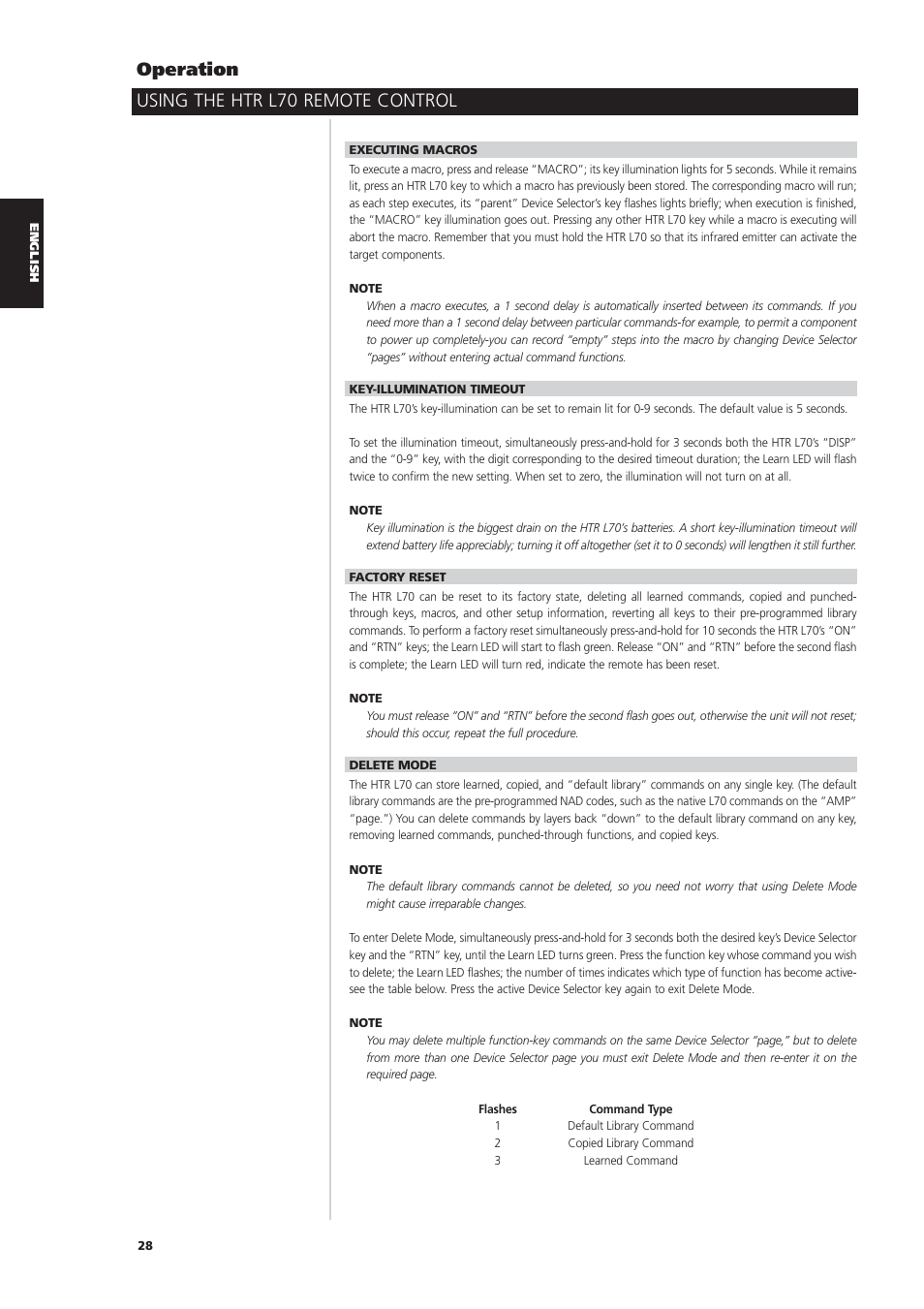 Using the htr l70 remote control operation | NAD L70 User Manual | Page 28 / 34