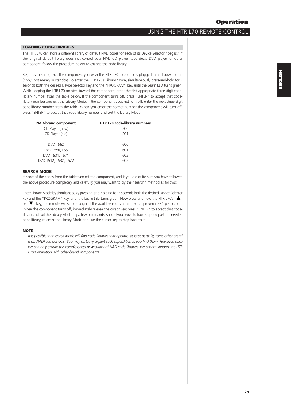 Using the htr l70 remote control operation | NAD L70 User Manual | Page 29 / 34
