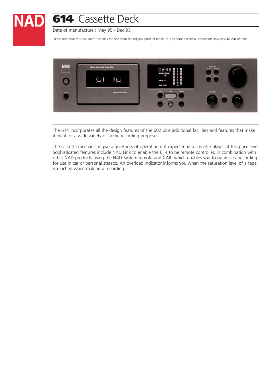 NAD 614 User Manual | 2 pages