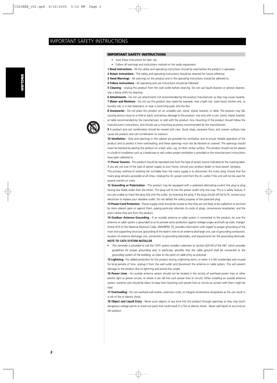 Important safety instructions | NAD C 320BEE User Manual | Page 2 / 78