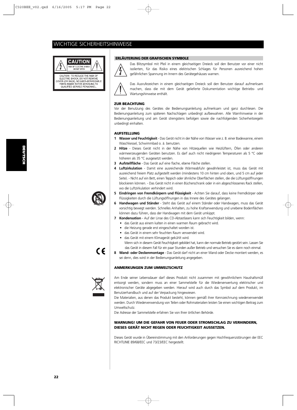 Wichtige sicherheitshinweise | NAD C 320BEE User Manual | Page 22 / 78