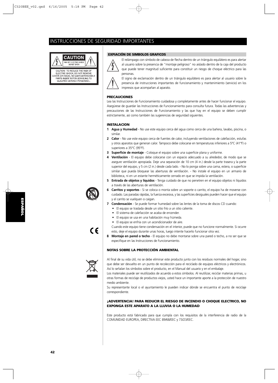 Instrucciones de seguridad importantes | NAD C 320BEE User Manual | Page 42 / 78