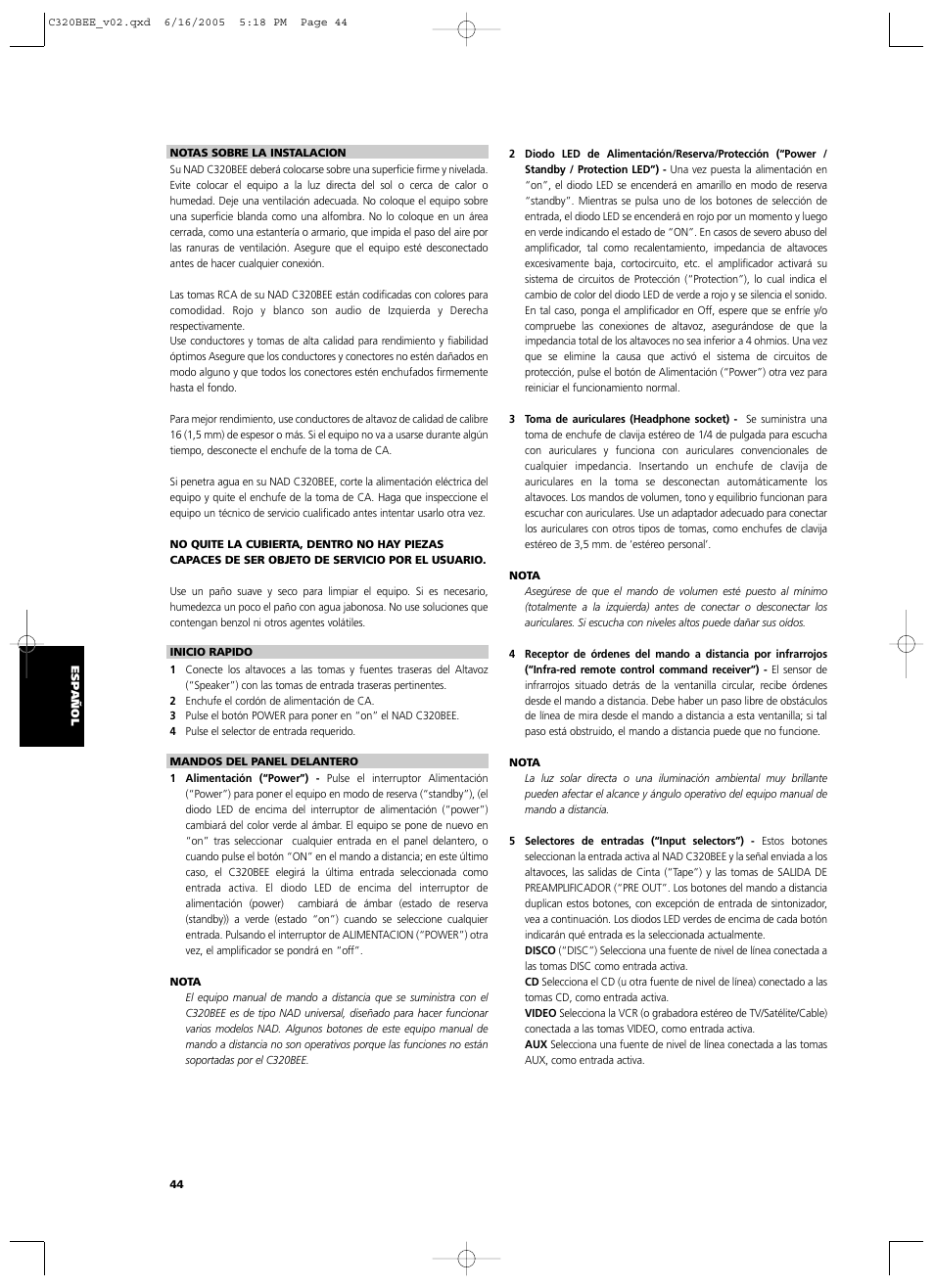 NAD C 320BEE User Manual | Page 44 / 78