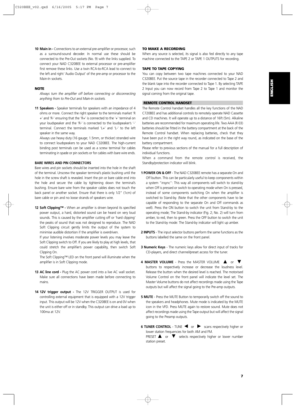 NAD C 320BEE User Manual | Page 7 / 78