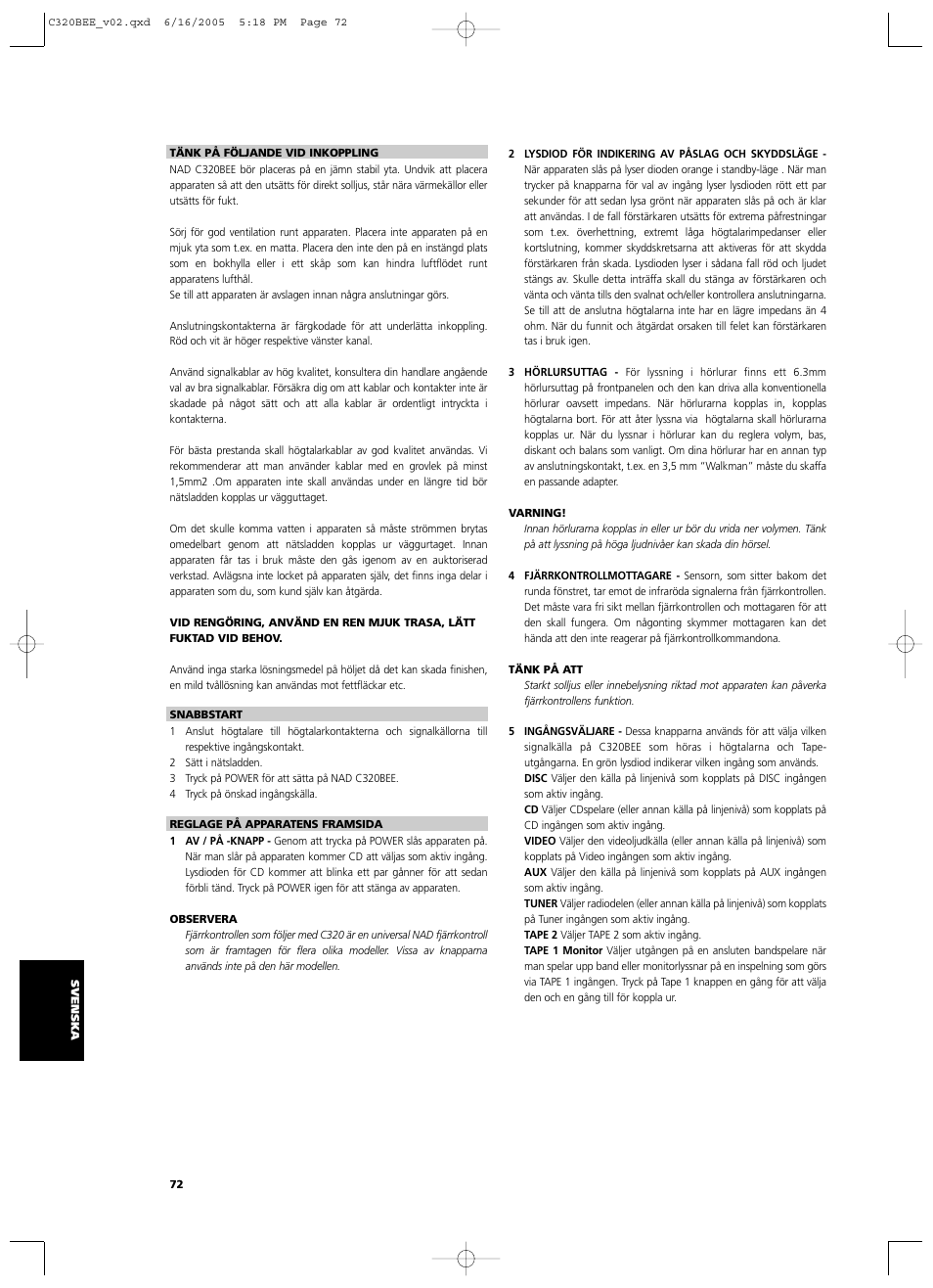 NAD C 320BEE User Manual | Page 72 / 78