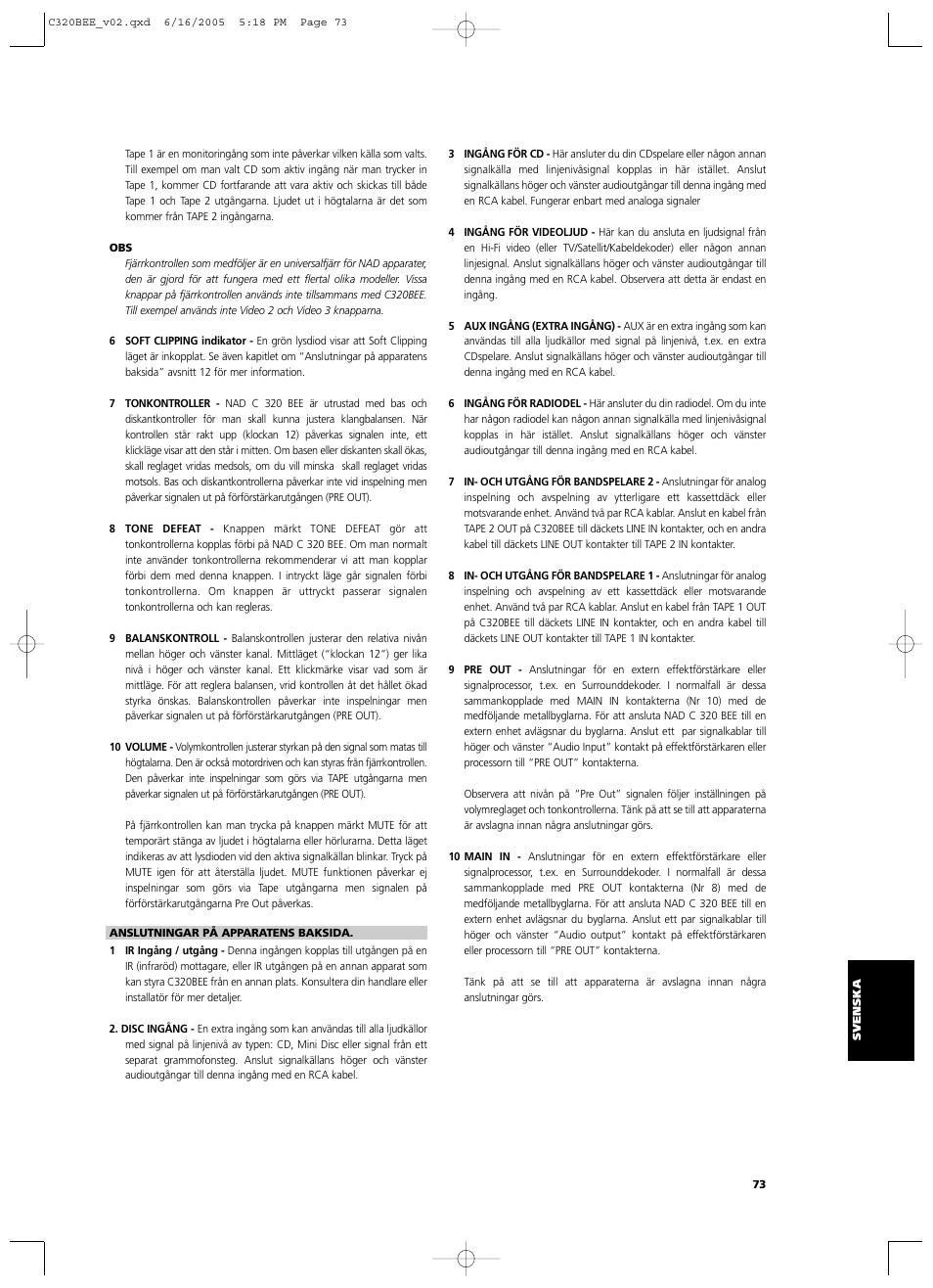 NAD C 320BEE User Manual | Page 73 / 78
