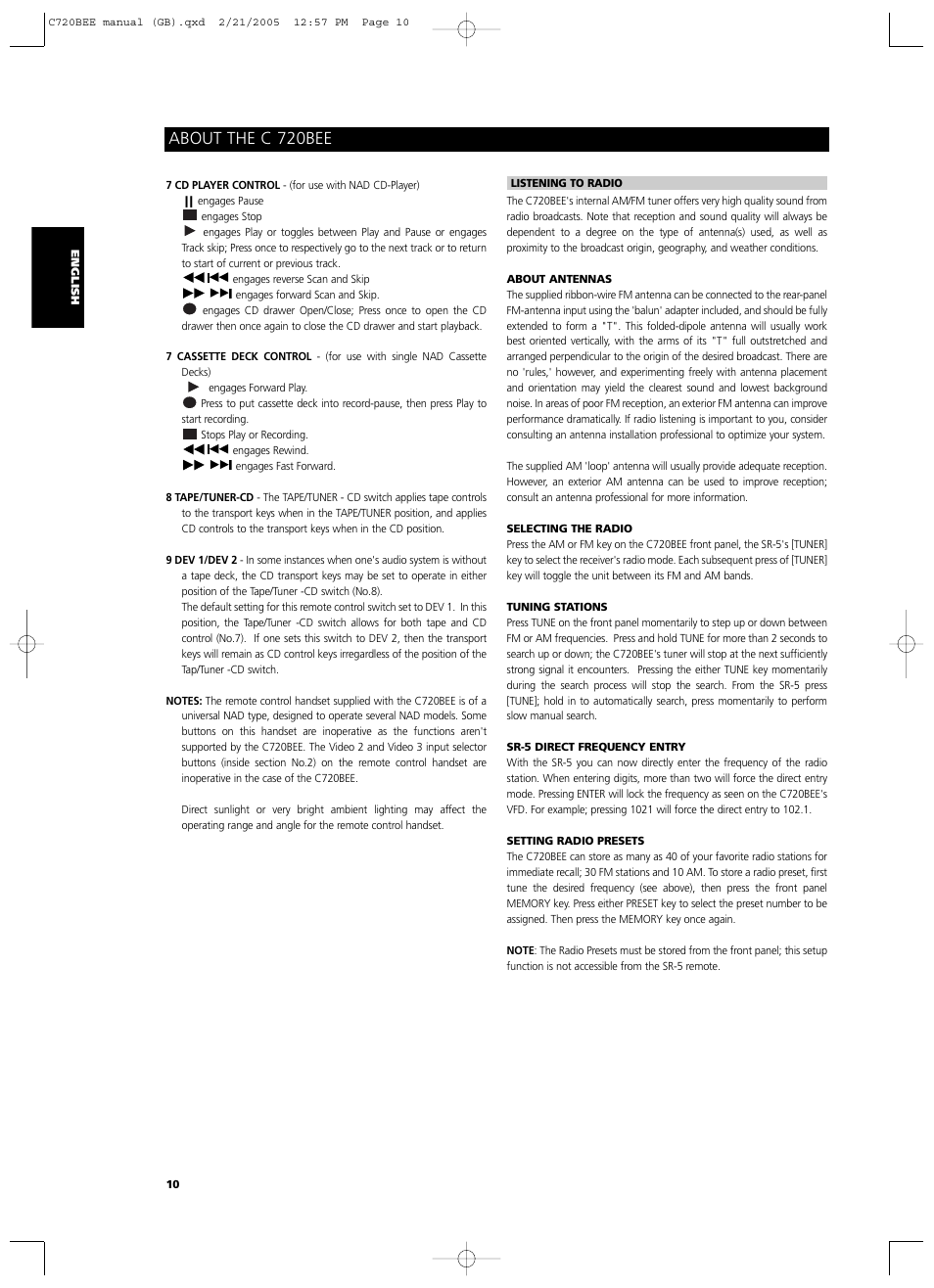 About the c 720bee | NAD C720BEE User Manual | Page 10 / 15