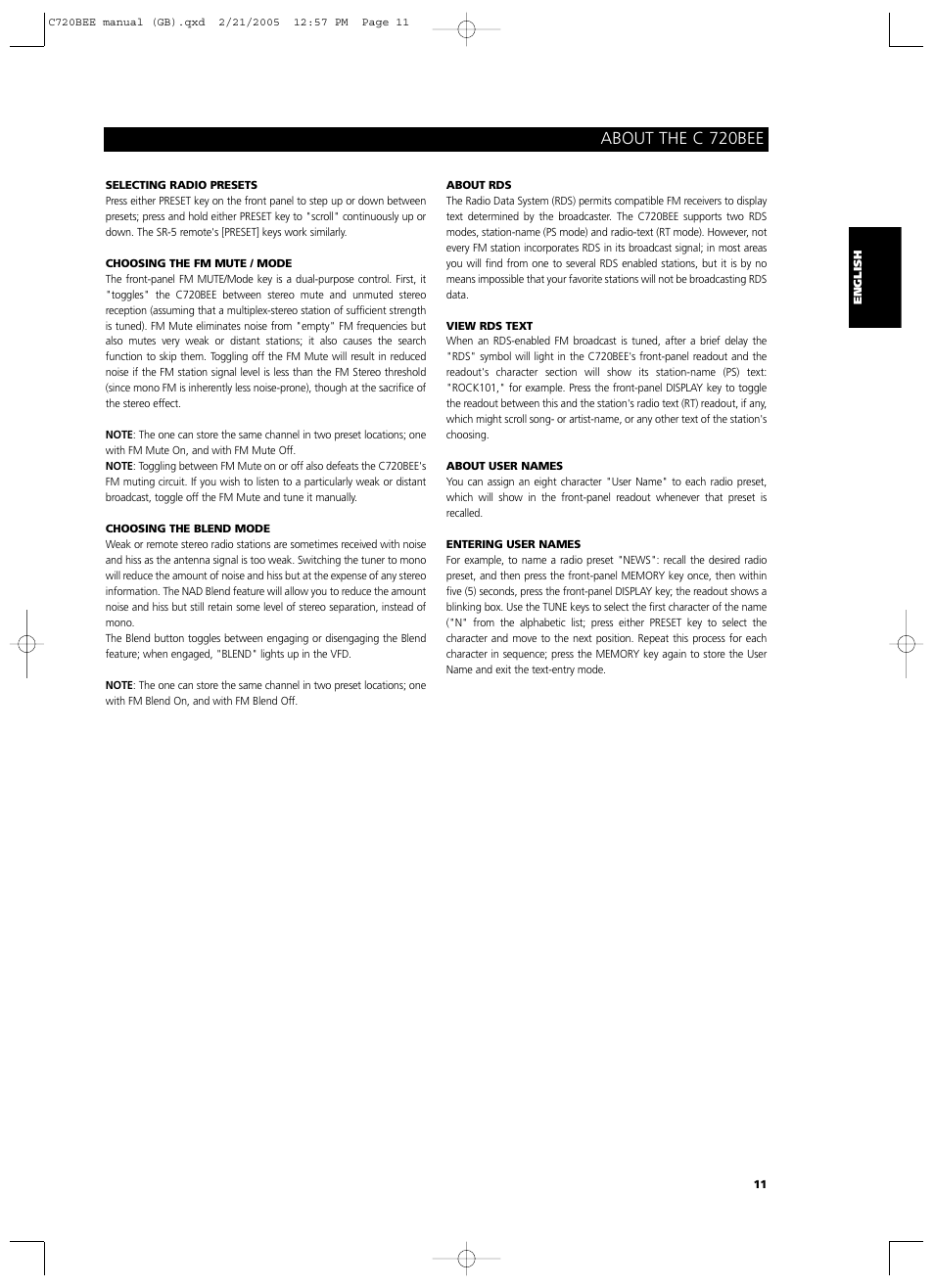 About the c 720bee | NAD C720BEE User Manual | Page 11 / 15
