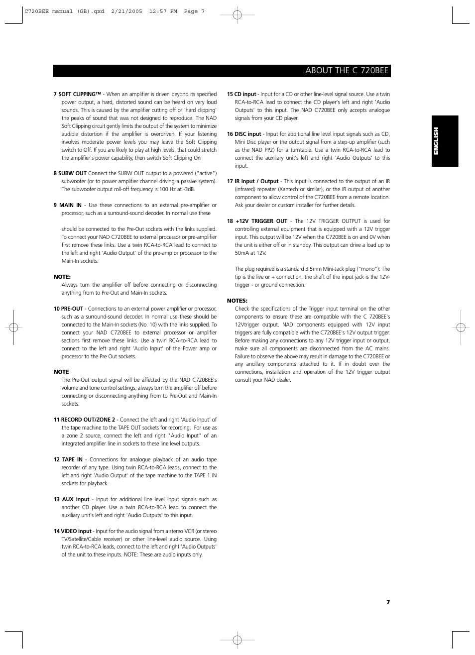 About the c 720bee | NAD C720BEE User Manual | Page 7 / 15