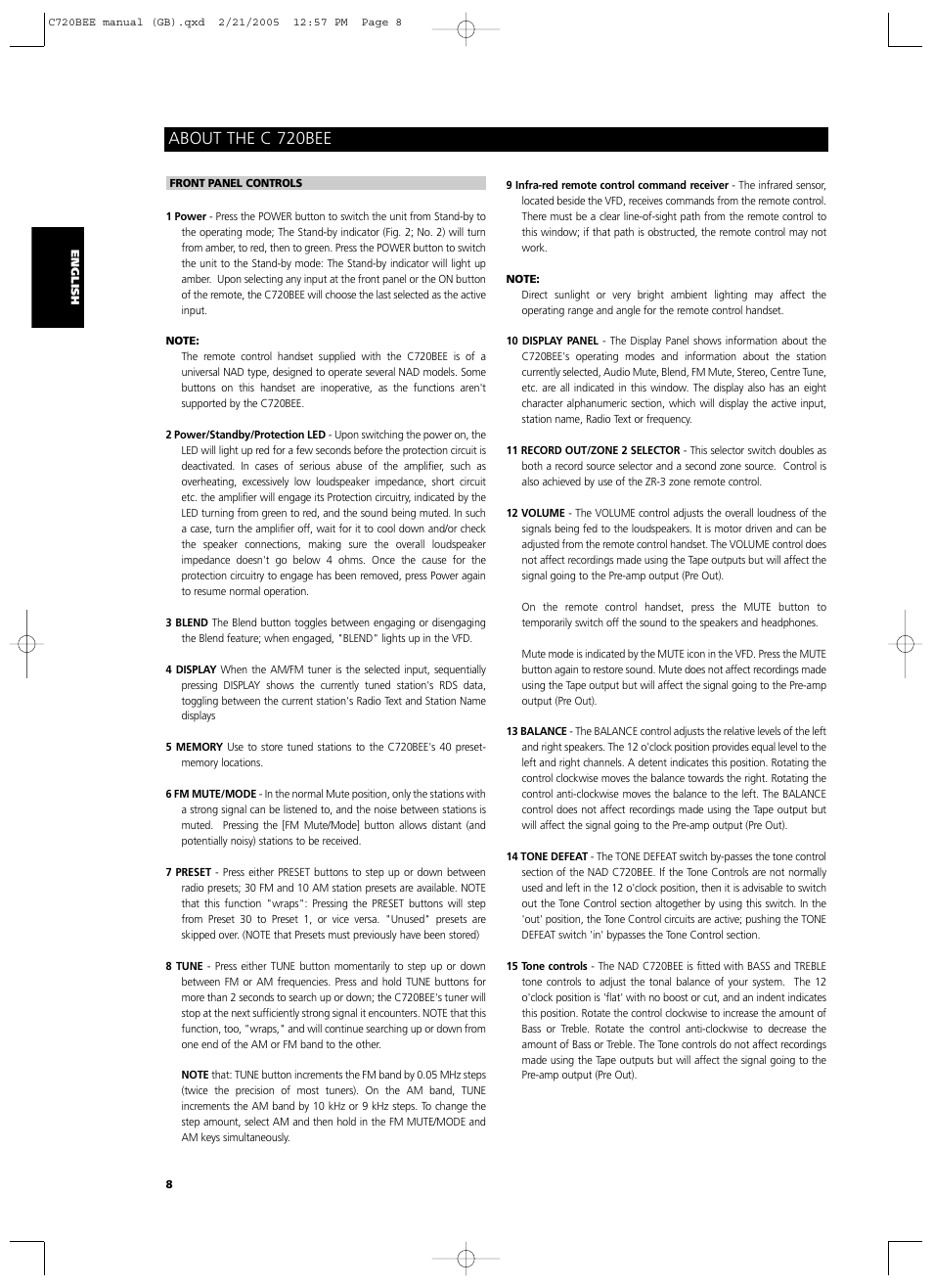 About the c 720bee | NAD C720BEE User Manual | Page 8 / 15