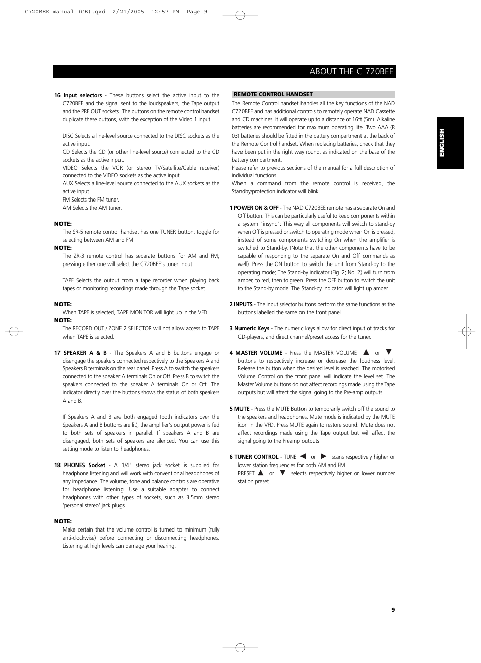 About the c 720bee | NAD C720BEE User Manual | Page 9 / 15