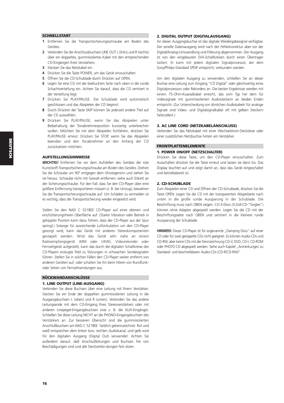 NAD C 521BEE User Manual | Page 16 / 50
