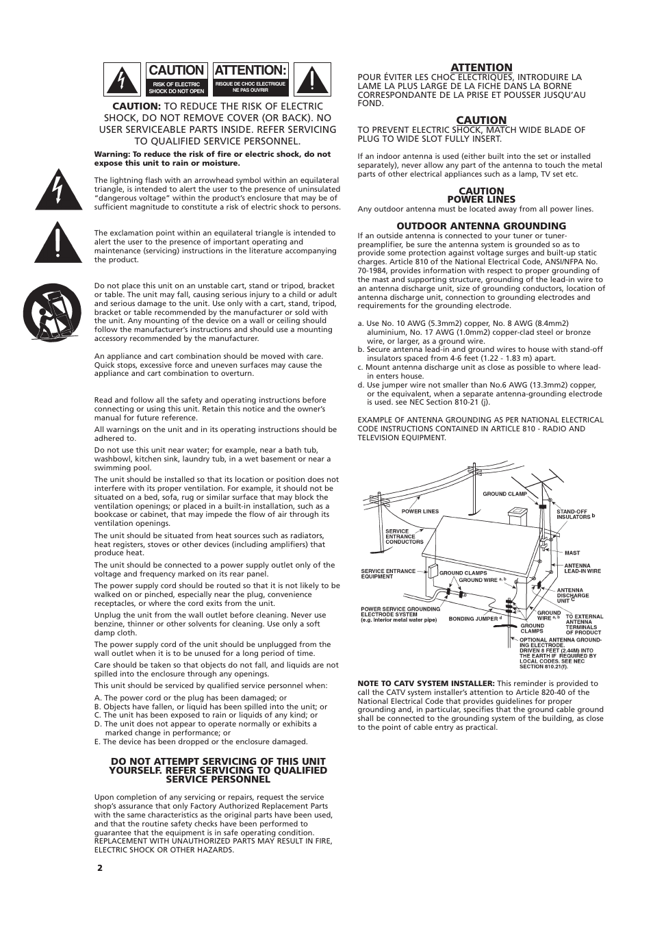 Important safety instructions, Attention, Caution | NAD C 521BEE User Manual | Page 2 / 50