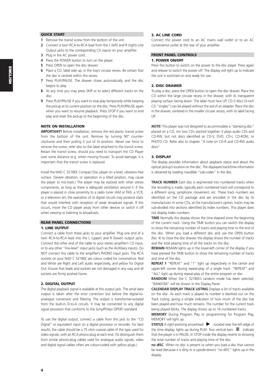 NAD C 521BEE User Manual | Page 4 / 50