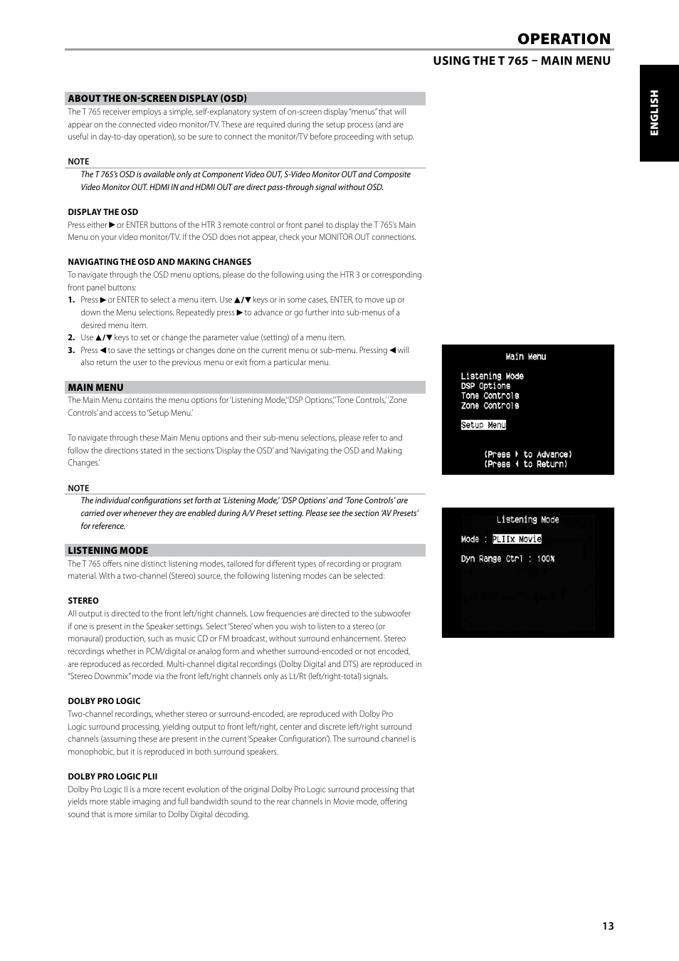 Operation | NAD T 765 User Manual | Page 13 / 42