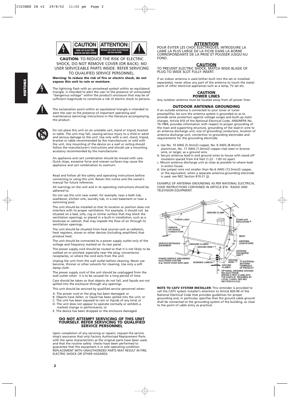 Caution, Attention | NAD C320BEE User Manual | Page 2 / 46