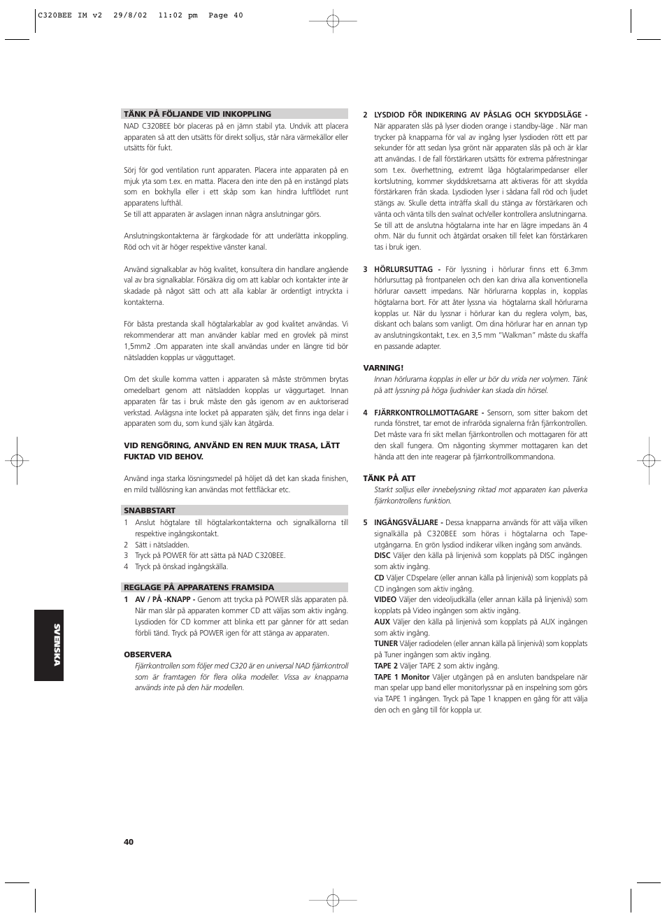 NAD C320BEE User Manual | Page 40 / 46