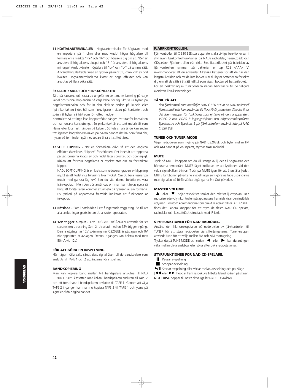 NAD C320BEE User Manual | Page 42 / 46