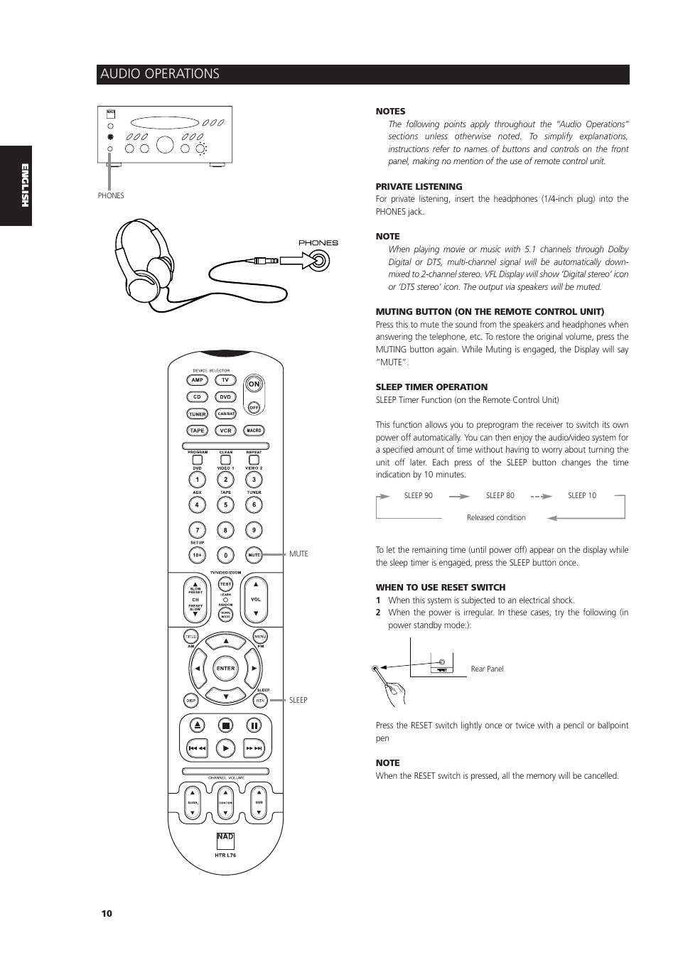 Audio operations | NAD L 76 User Manual | Page 10 / 32