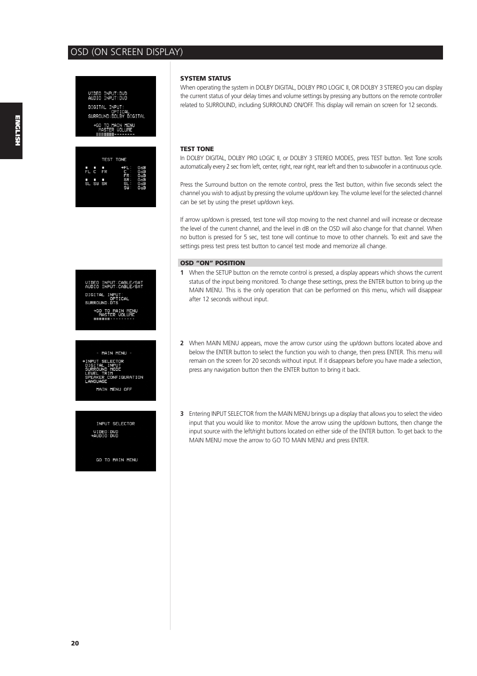 Osd (on screen display) | NAD L 76 User Manual | Page 20 / 32