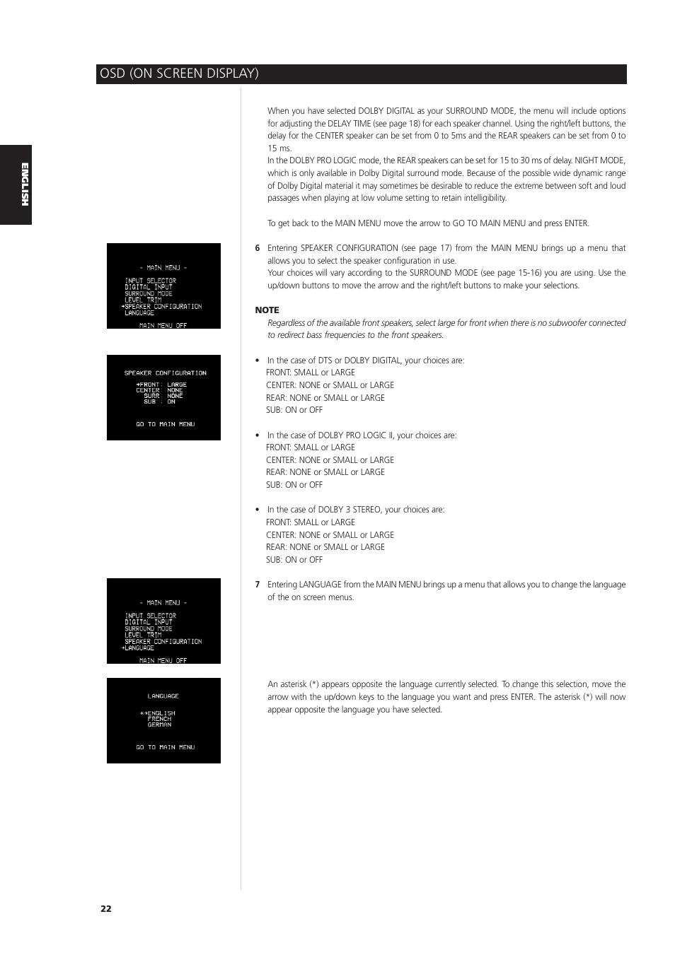 Osd (on screen display) | NAD L 76 User Manual | Page 22 / 32