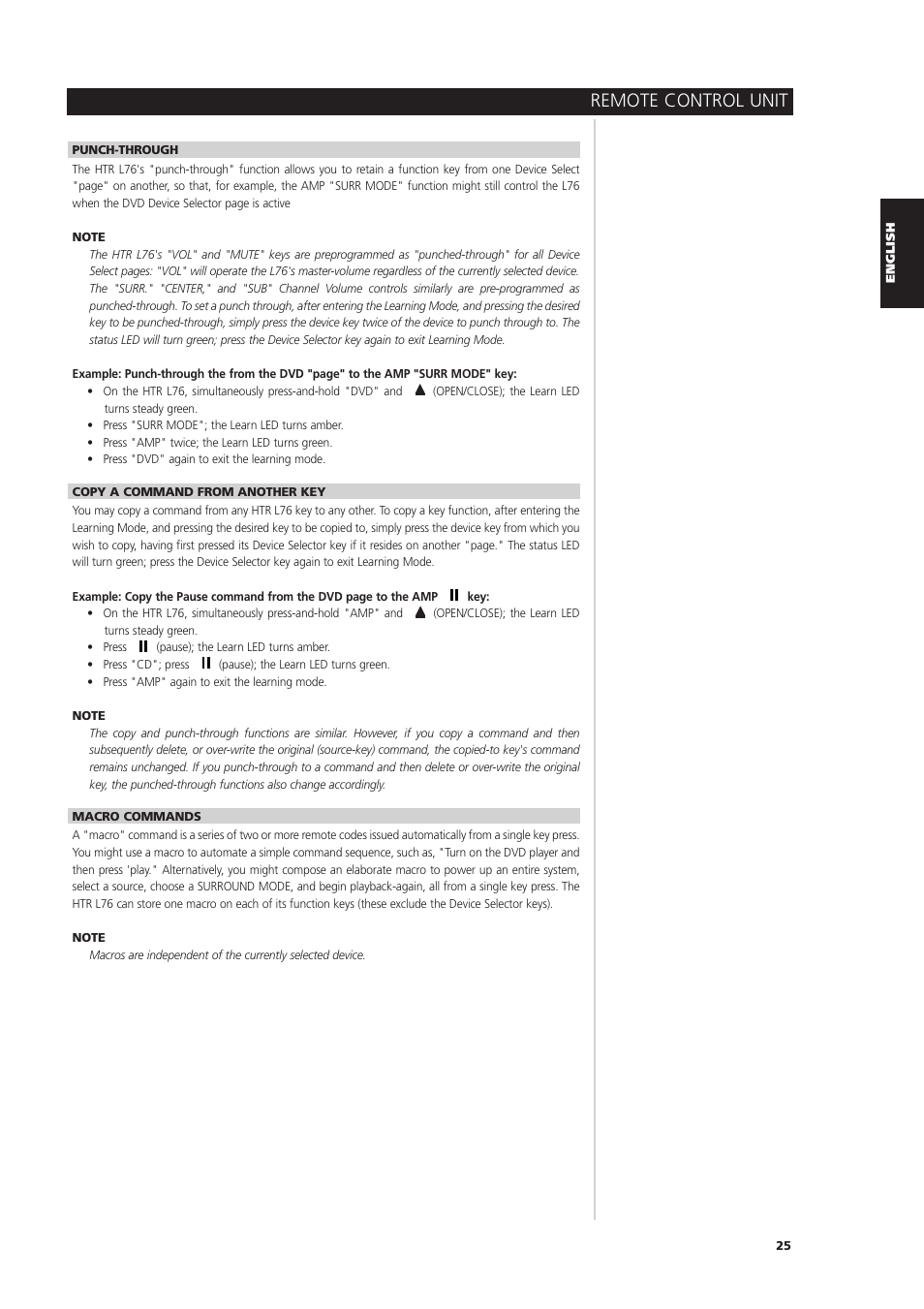 Remote control unit | NAD L 76 User Manual | Page 25 / 32