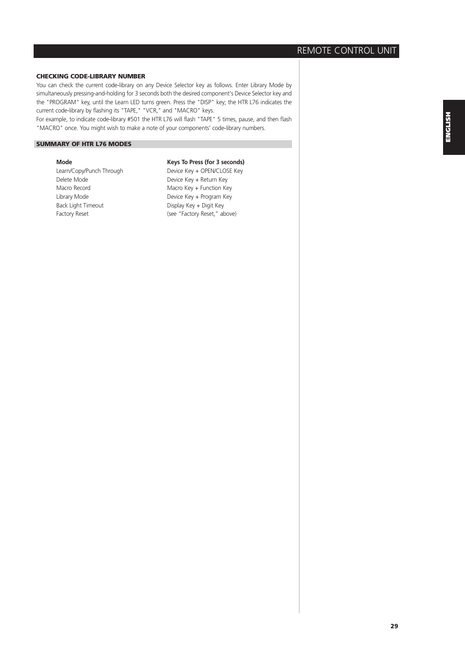 Remote control unit | NAD L 76 User Manual | Page 29 / 32