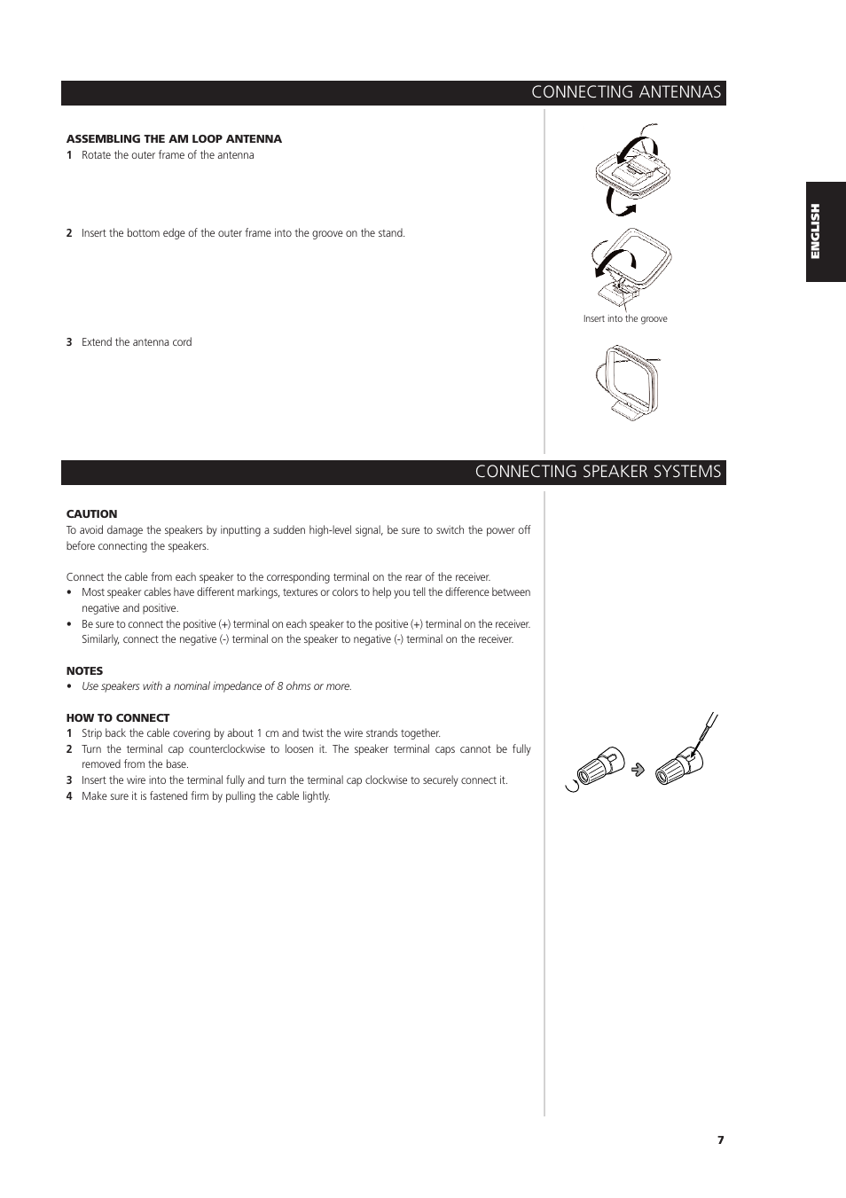 Connecting antennas, Connecting speaker systems | NAD L 76 User Manual | Page 7 / 32