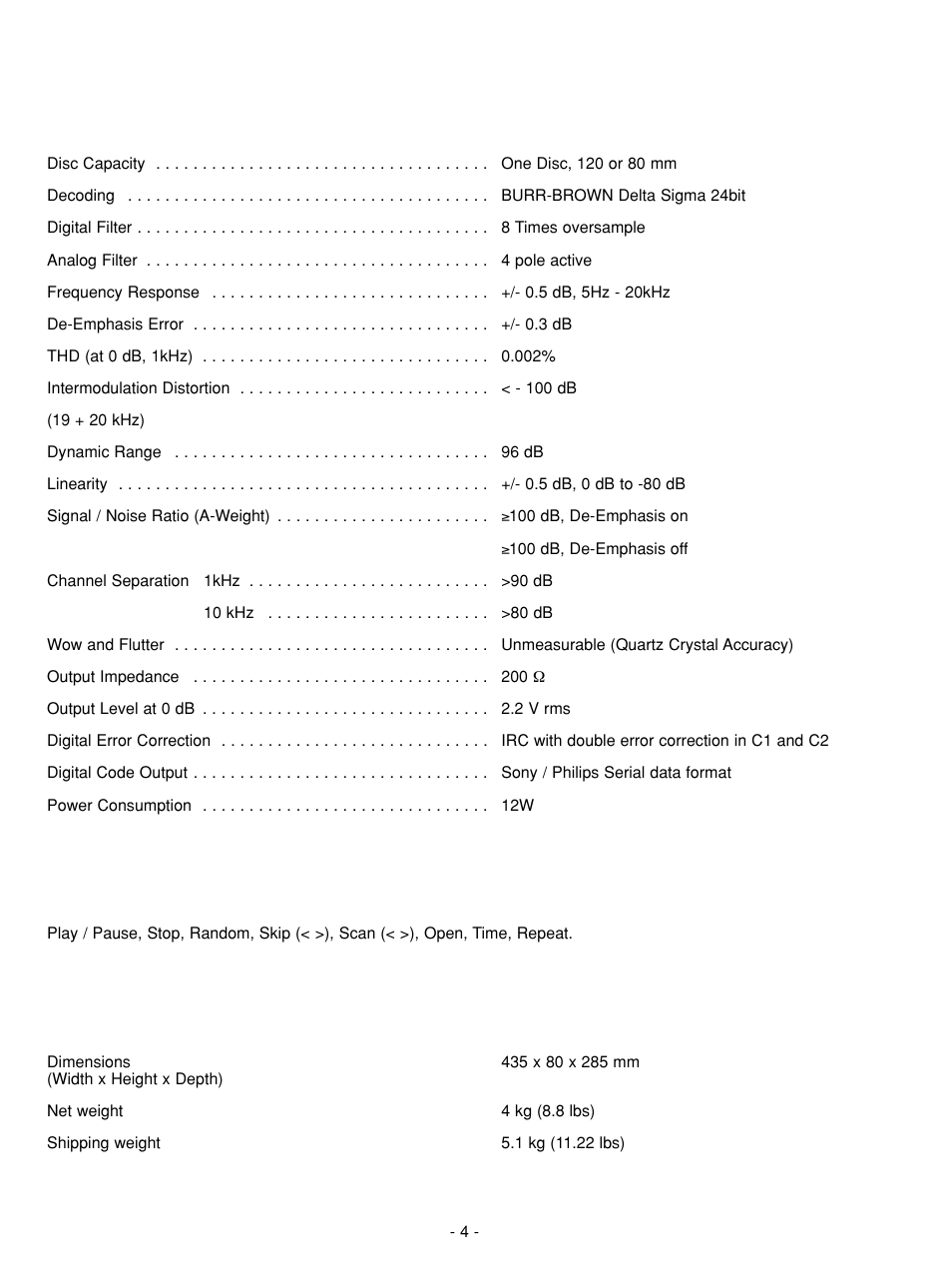 Specifications | NAD C 542 User Manual | Page 4 / 36