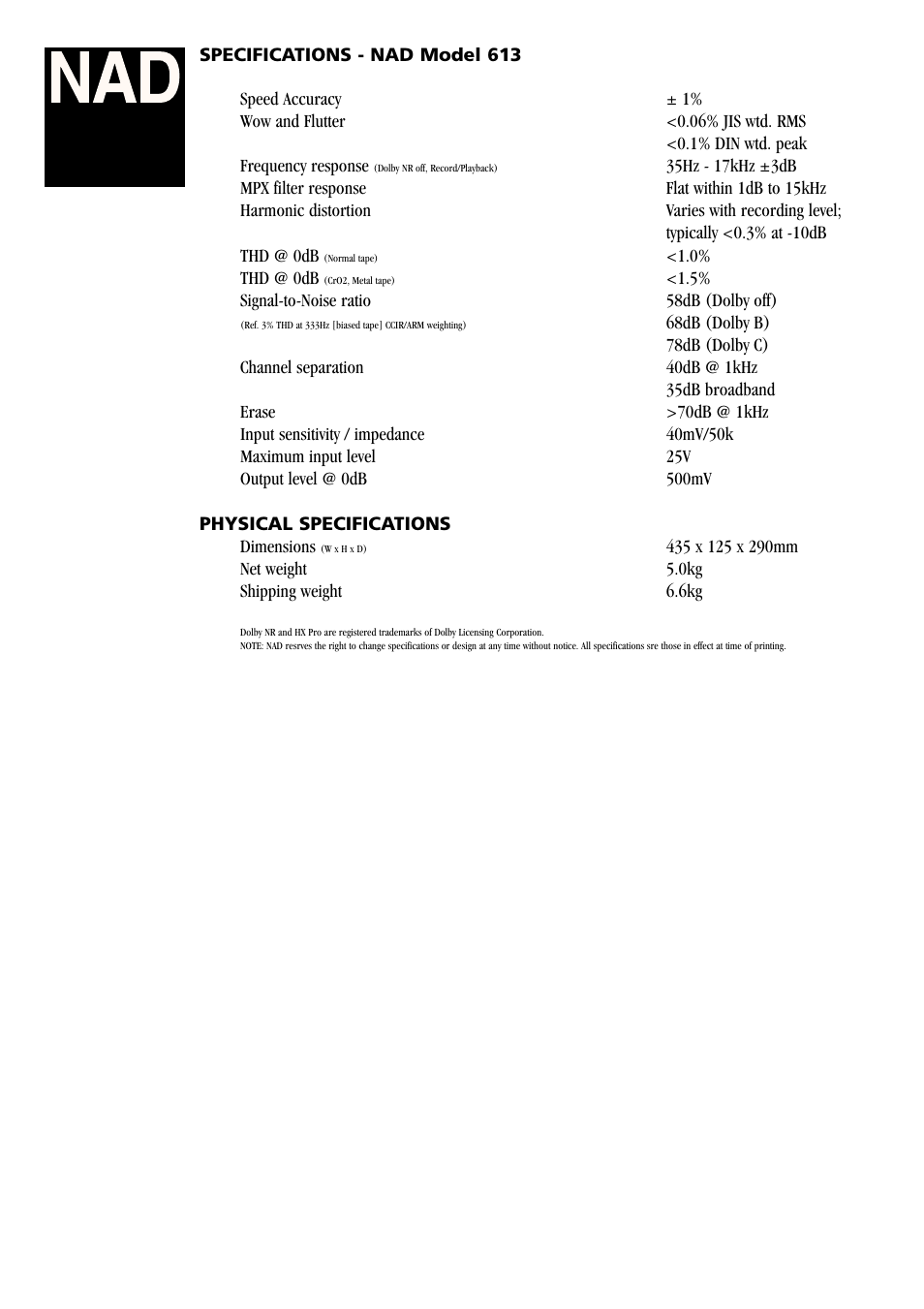 NAD 613 User Manual | Page 2 / 2