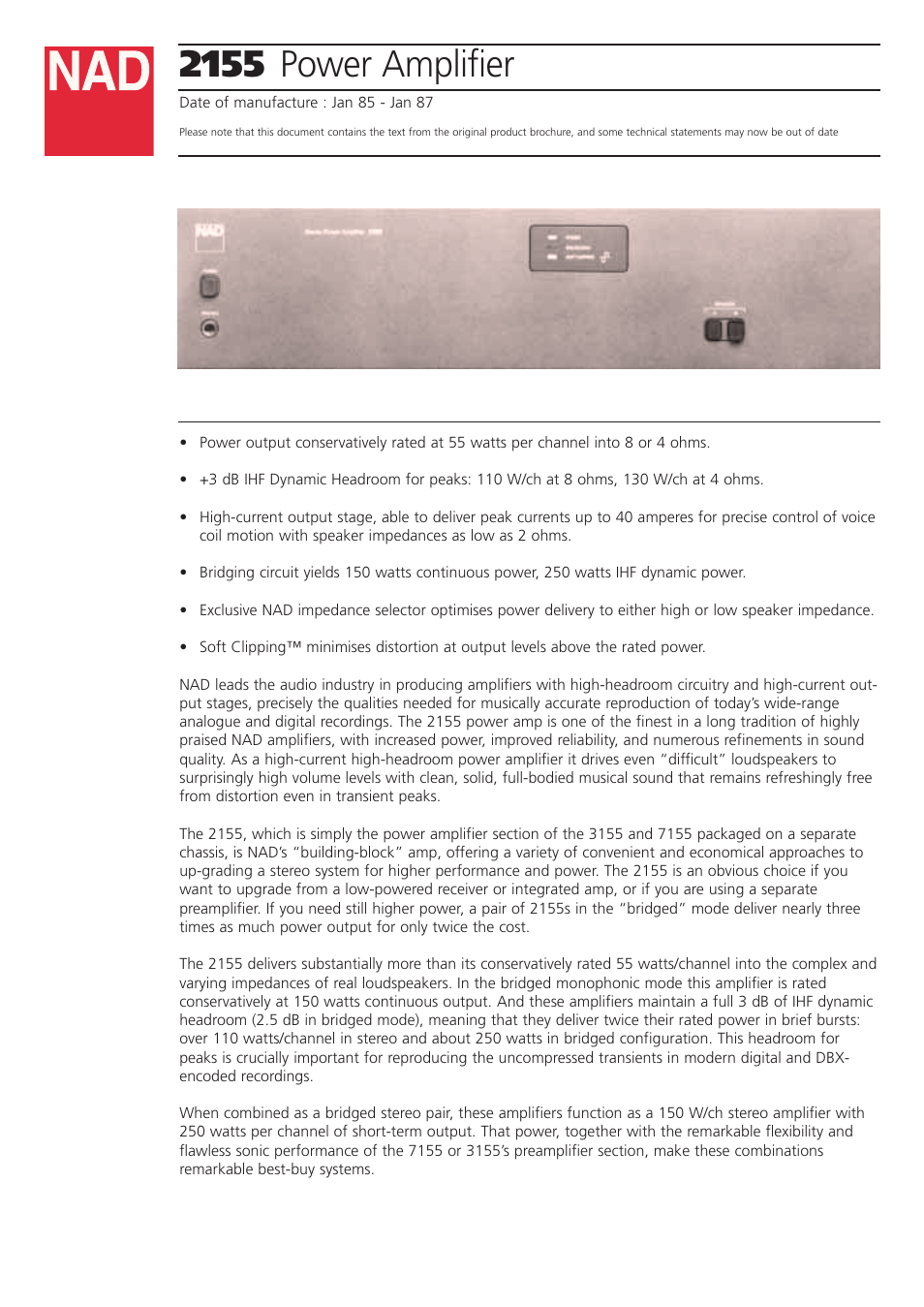 NAD 2155 User Manual | 3 pages