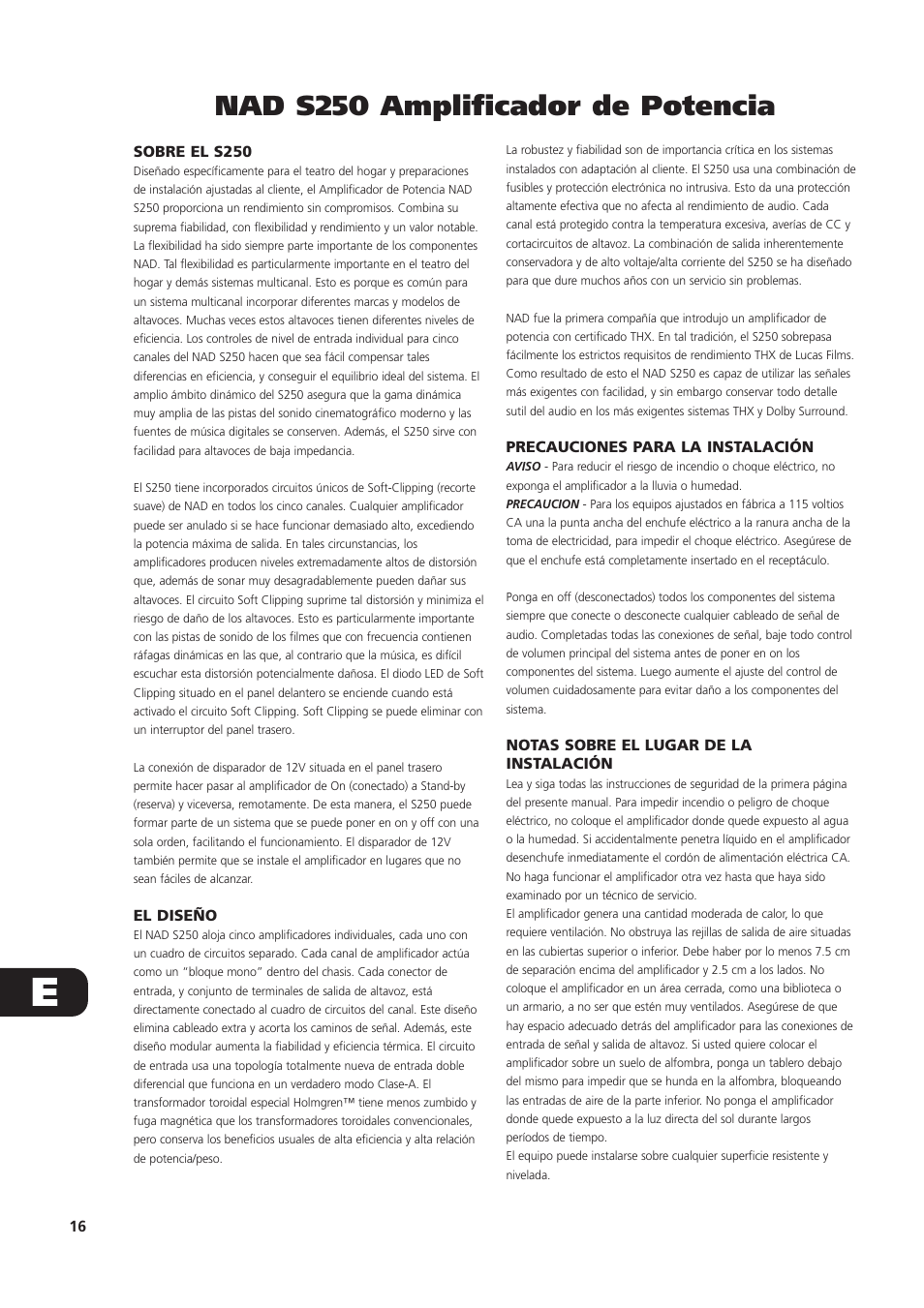 Nad s250 amplificador de potencia | NAD S250 User Manual | Page 16 / 32