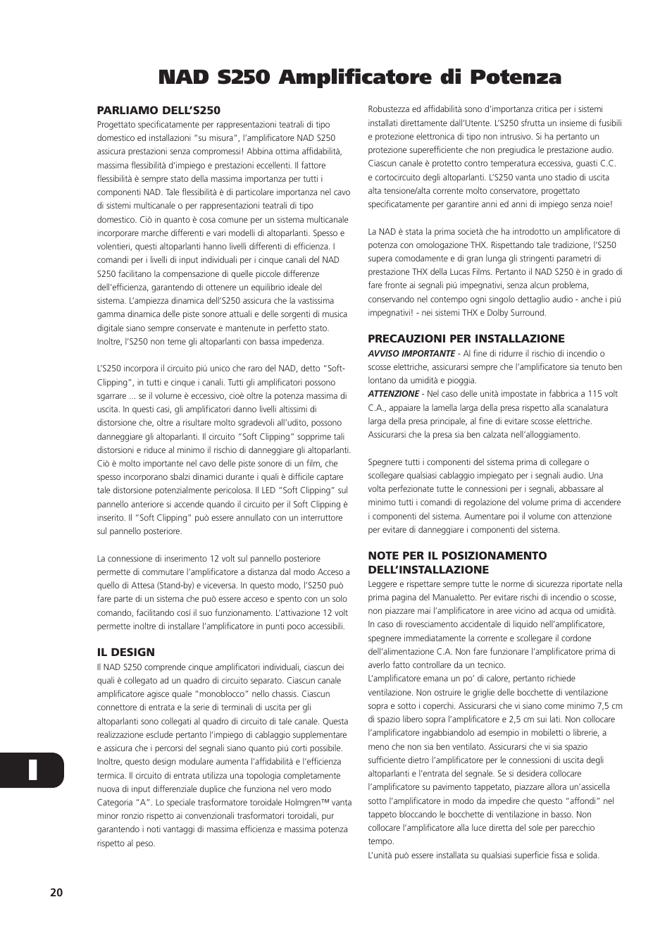 Nad s250 amplificatore di potenza | NAD S250 User Manual | Page 20 / 32