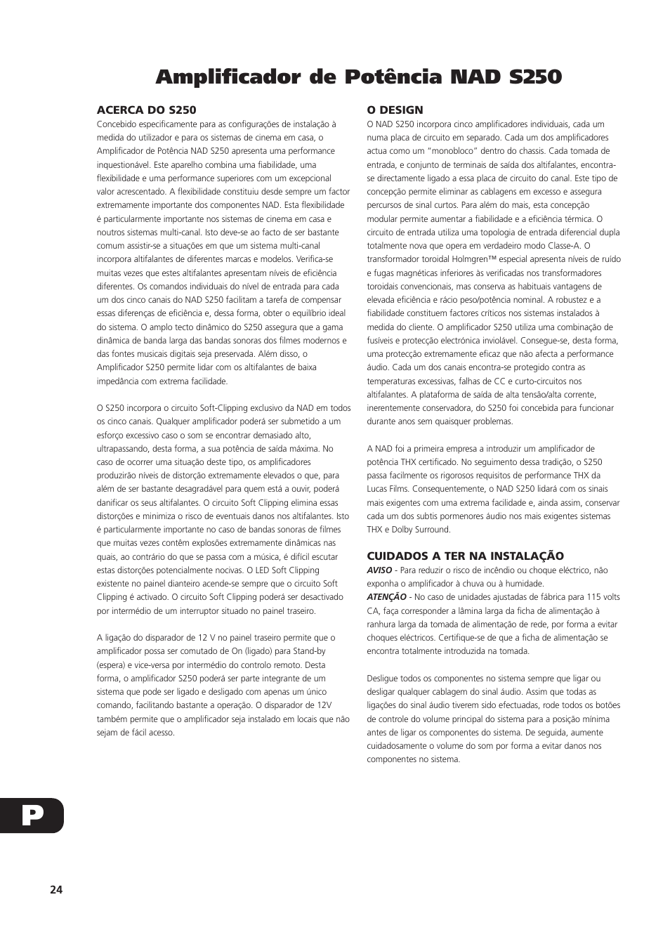 Amplificador de potência nad s250 | NAD S250 User Manual | Page 24 / 32