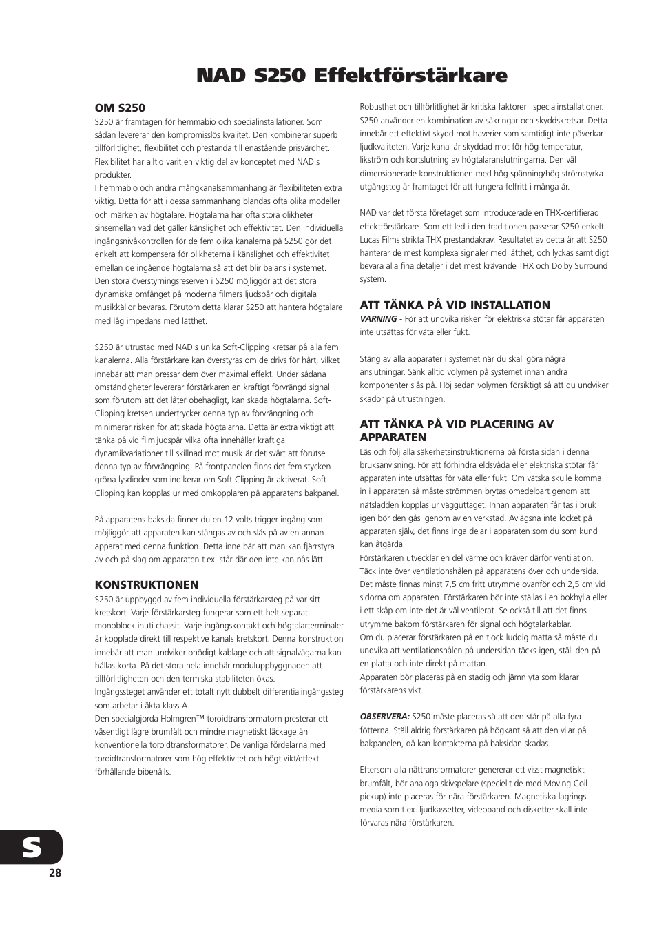 Nad s250 effektförstärkare | NAD S250 User Manual | Page 28 / 32