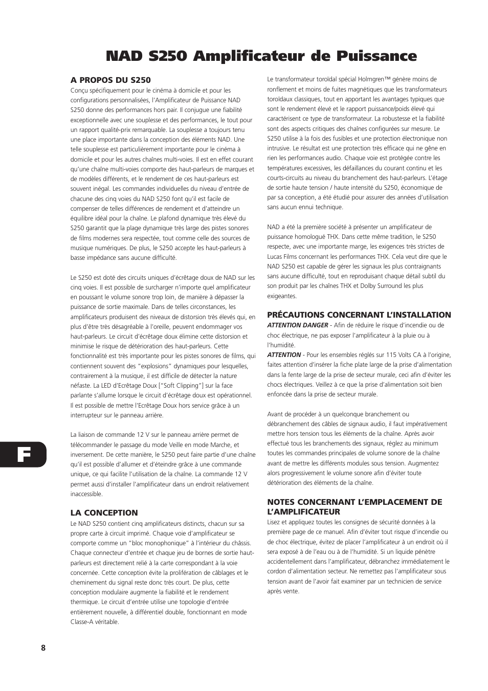 Nad s250 amplificateur de puissance | NAD S250 User Manual | Page 8 / 32
