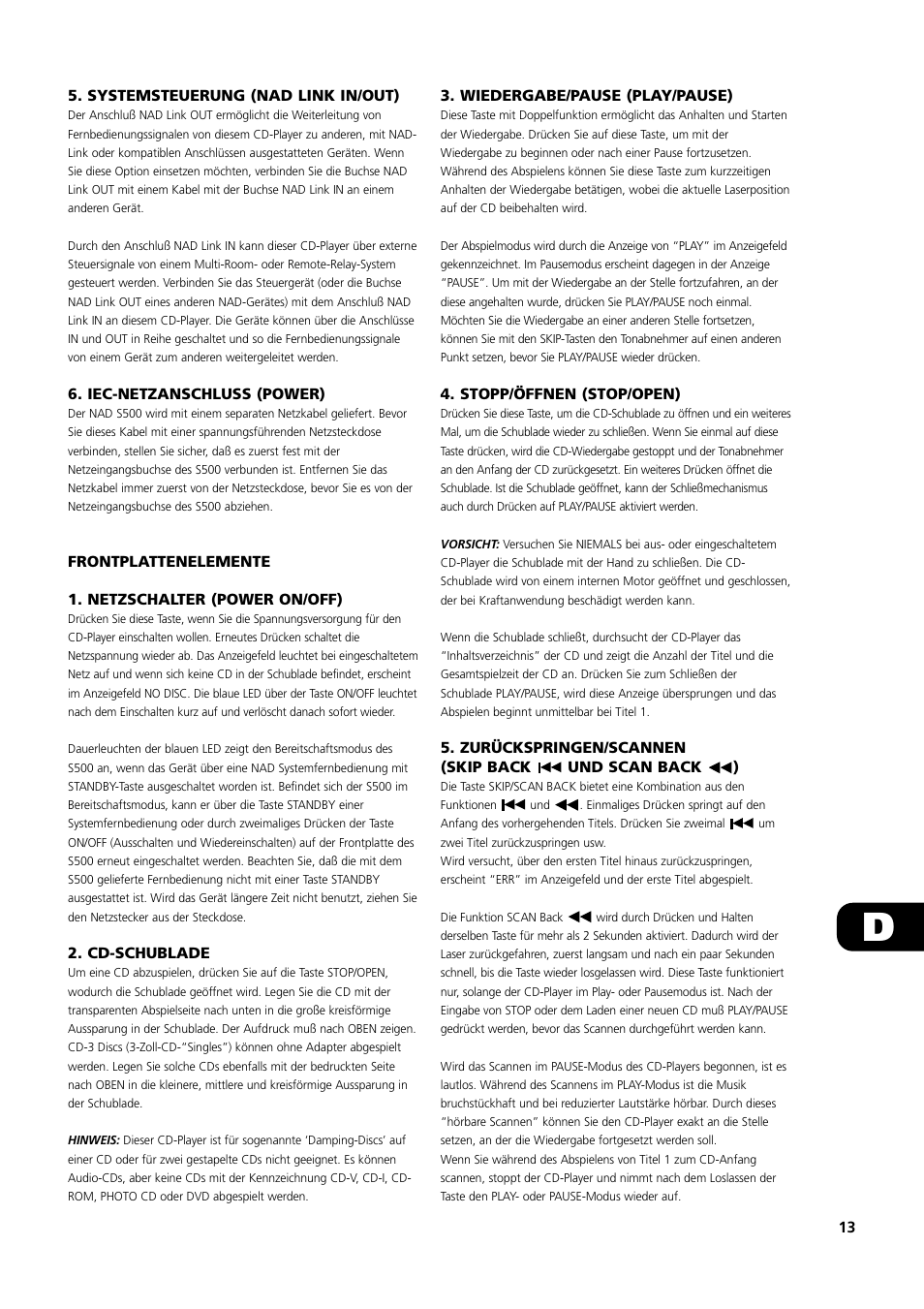 NAD S500 User Manual | Page 13 / 32