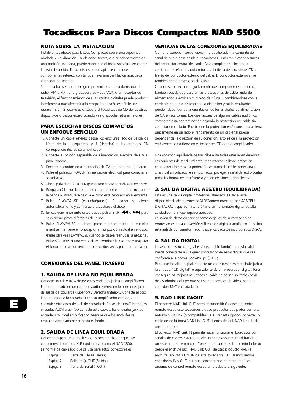 Tocadiscos para discos compactos nad s500 | NAD S500 User Manual | Page 16 / 32