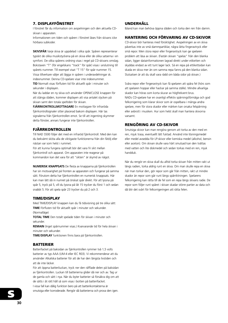 NAD S500 User Manual | Page 30 / 32