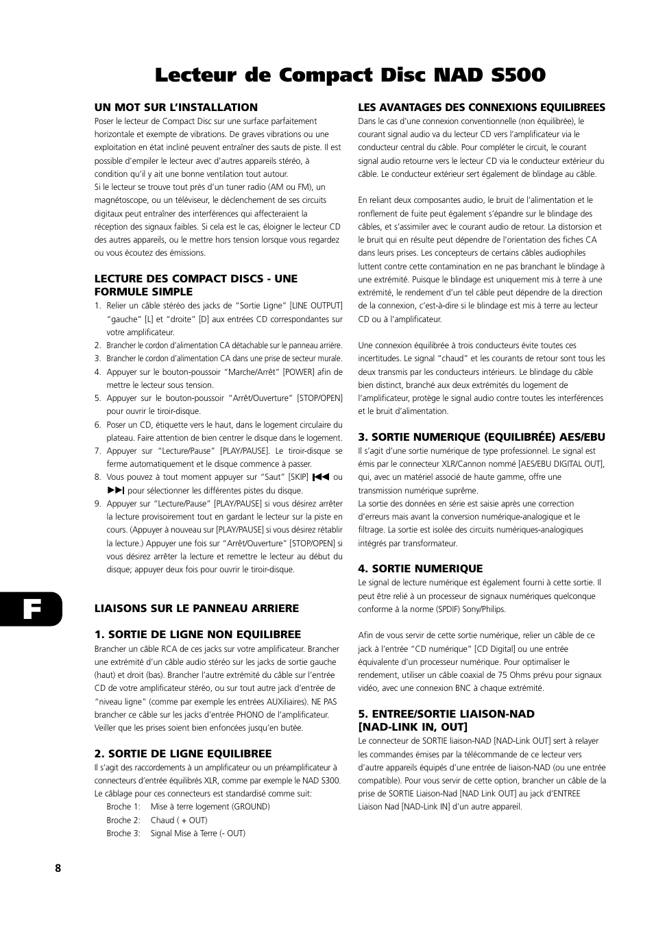 Lecteur de compact disc nad s500 | NAD S500 User Manual | Page 8 / 32