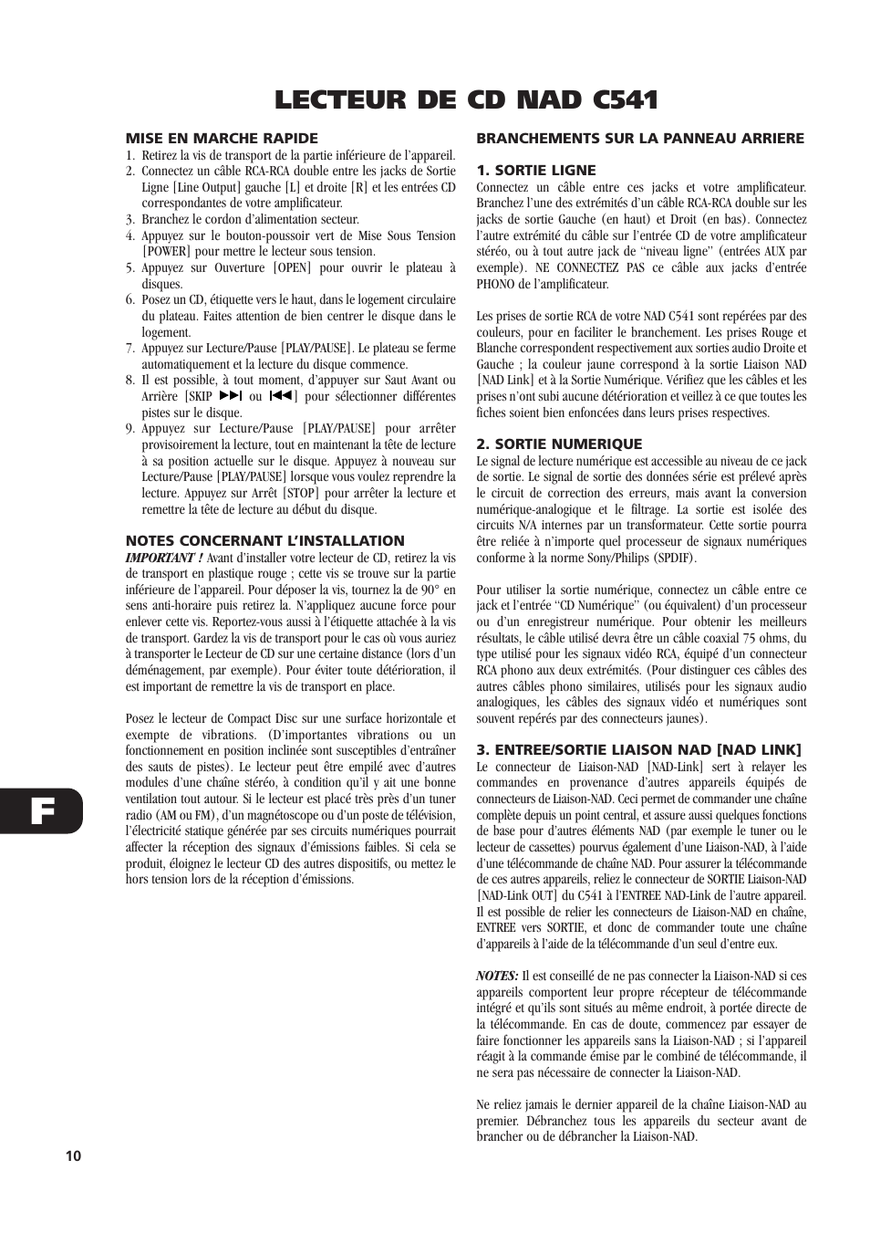 Lecteur de cd nad c541 | NAD C541 User Manual | Page 10 / 46