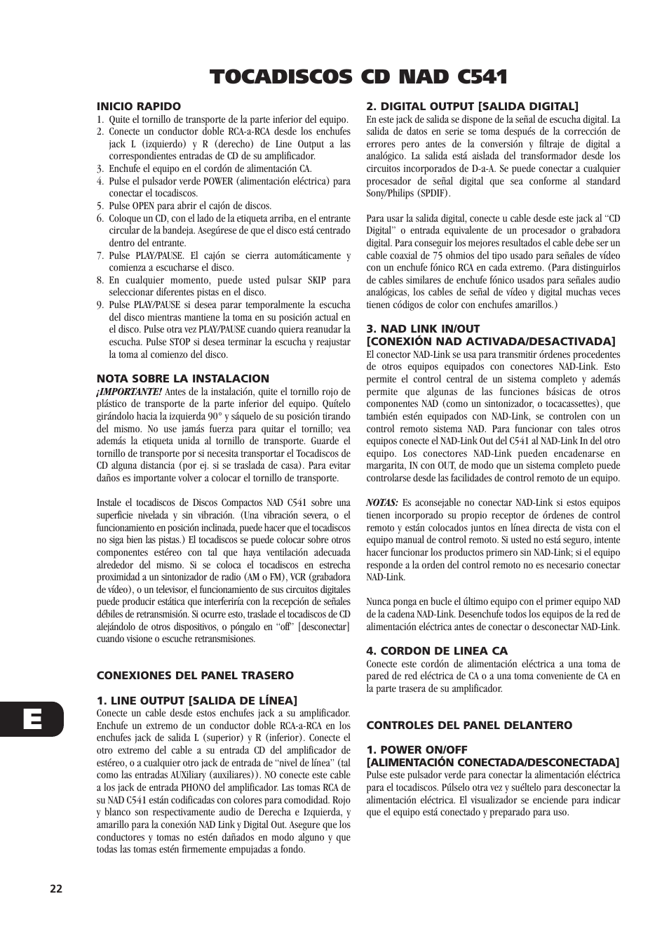 Tocadiscos cd nad c541 | NAD C541 User Manual | Page 22 / 46