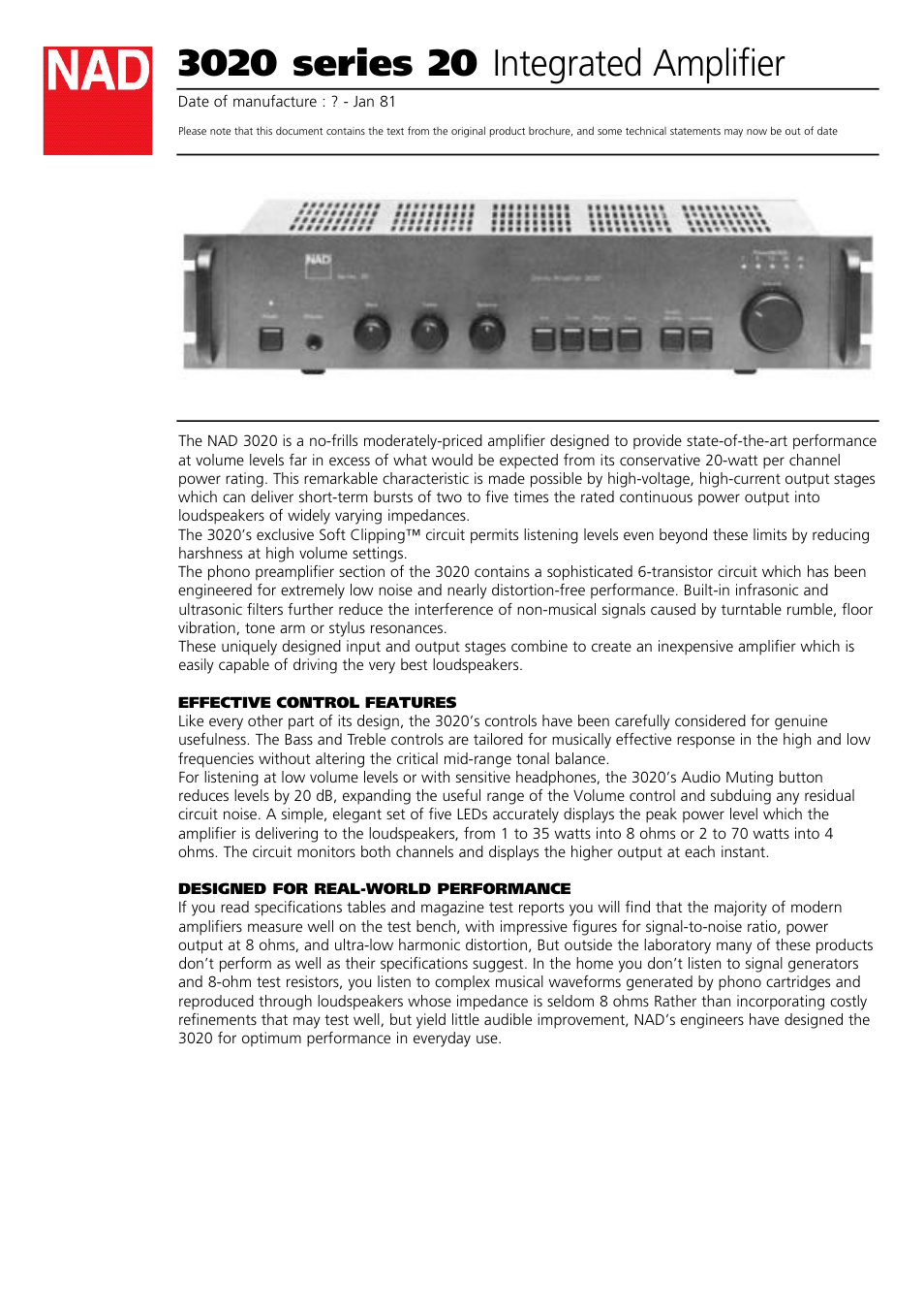 NAD 3020 User Manual | 3 pages