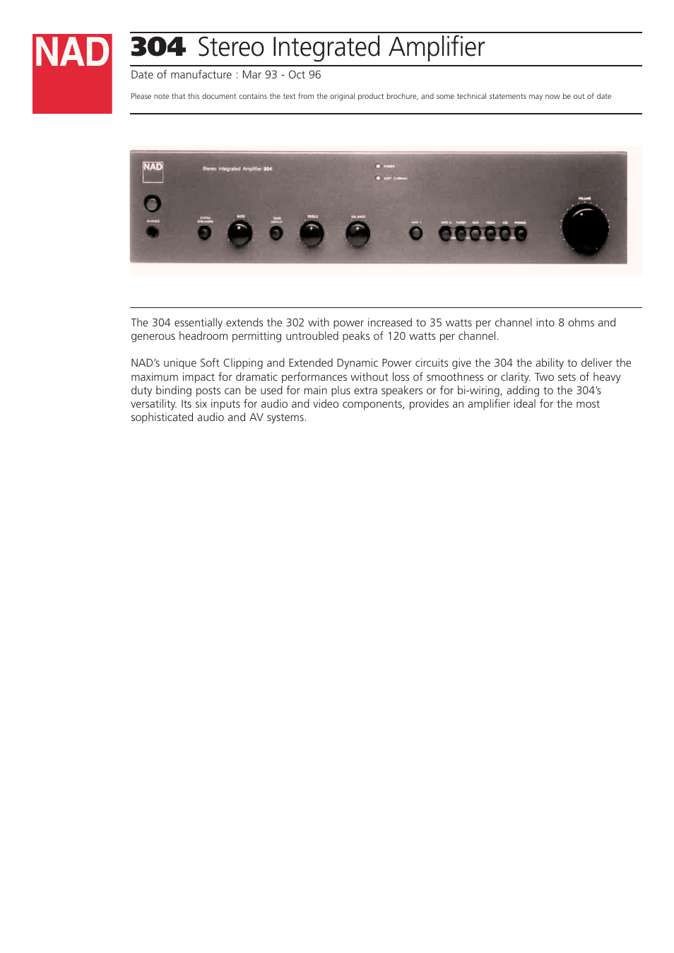 NAD 304 User Manual | 2 pages