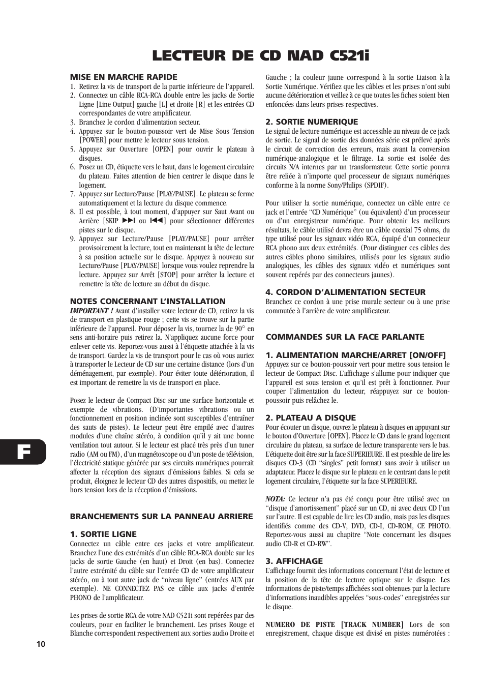 Lecteur de cd nad c521i | NAD C521i User Manual | Page 10 / 45