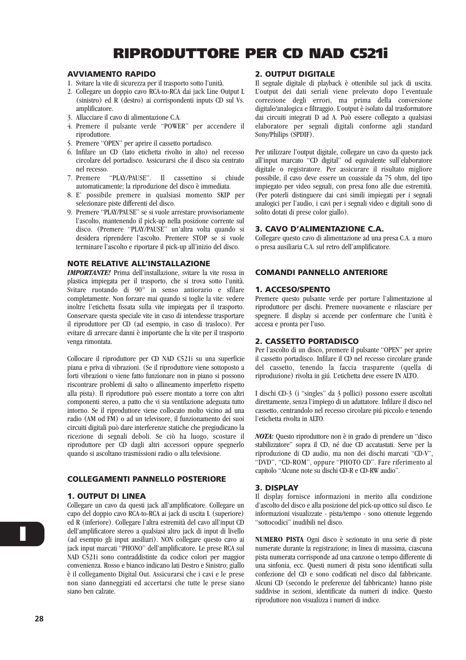 Riproduttore per cd nad c521i | NAD C521i User Manual | Page 28 / 45