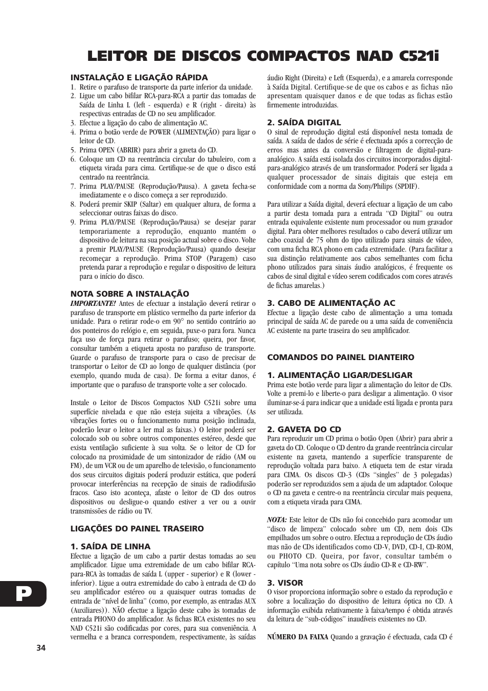 Leitor de discos compactos nad c521i | NAD C521i User Manual | Page 34 / 45