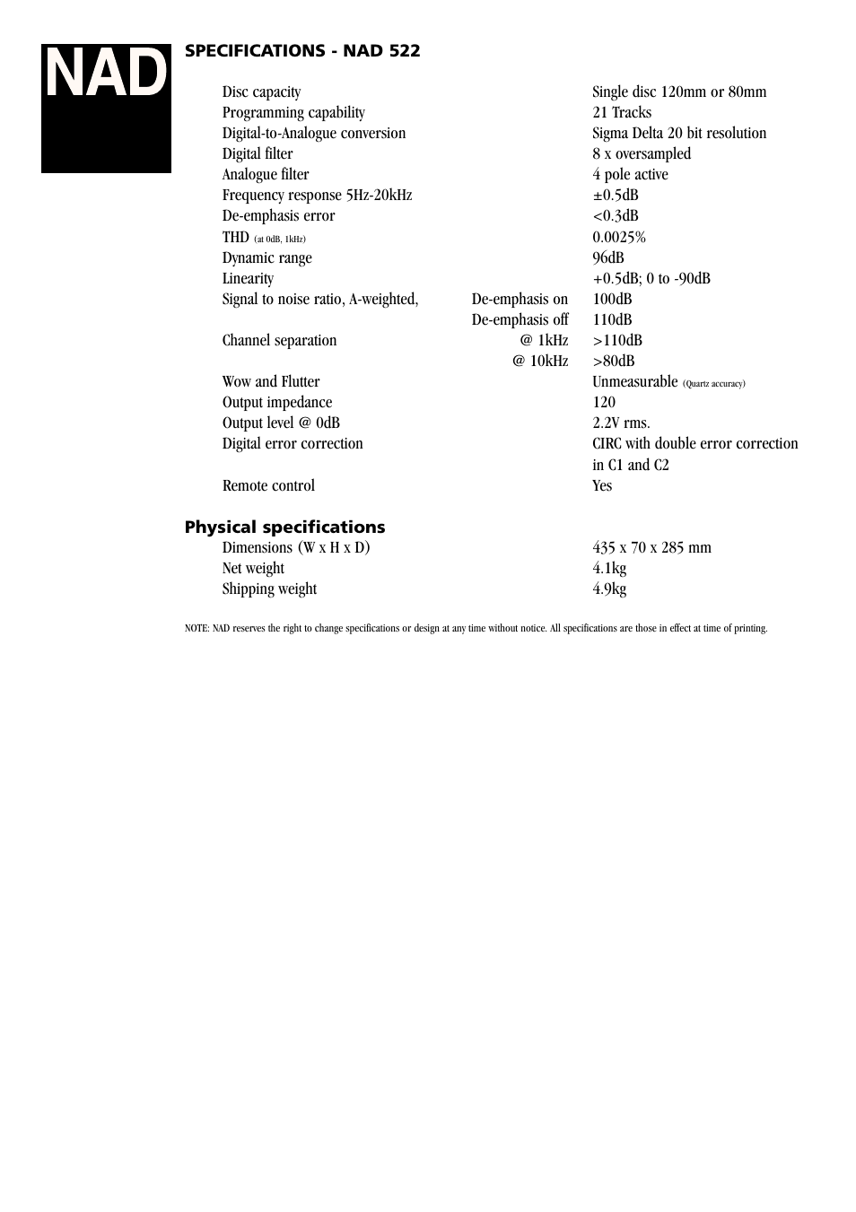 NAD 522 User Manual | Page 2 / 2